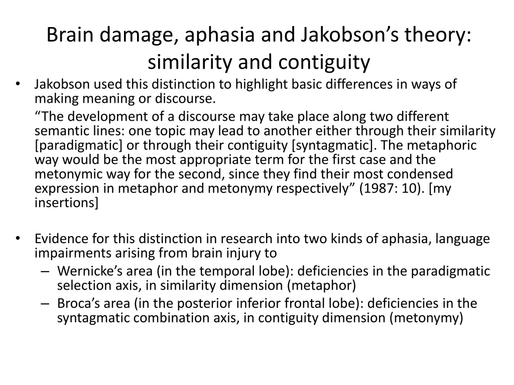 brain damage aphasia and jakobson s theory