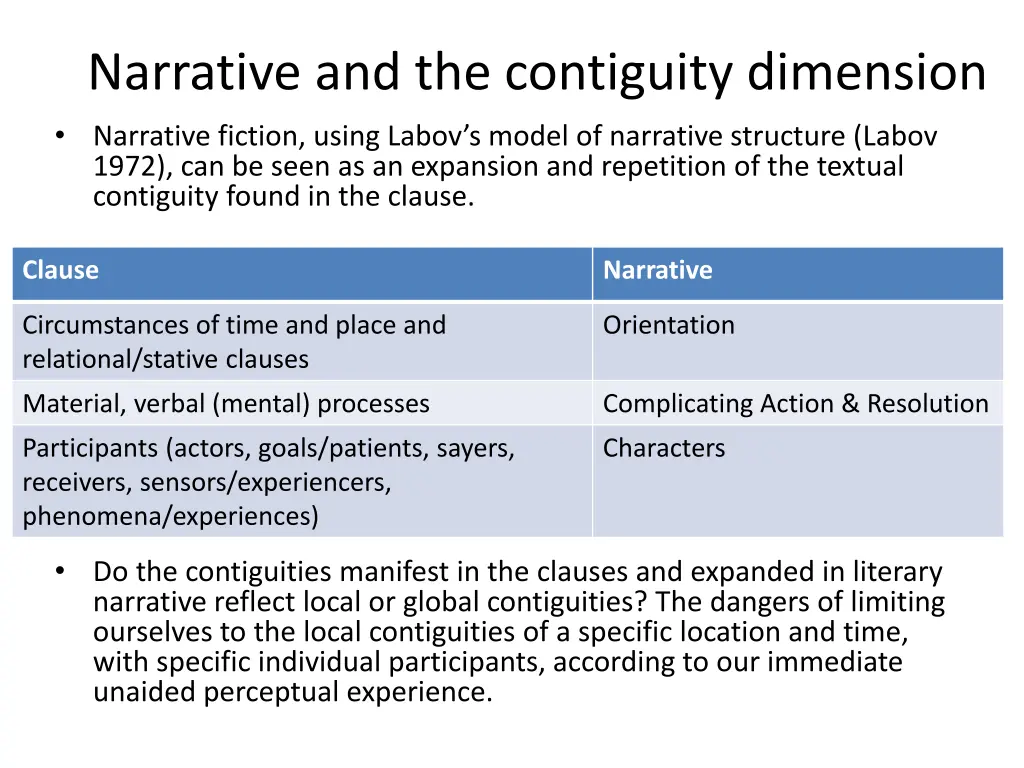 narrative and the contiguity dimension narrative