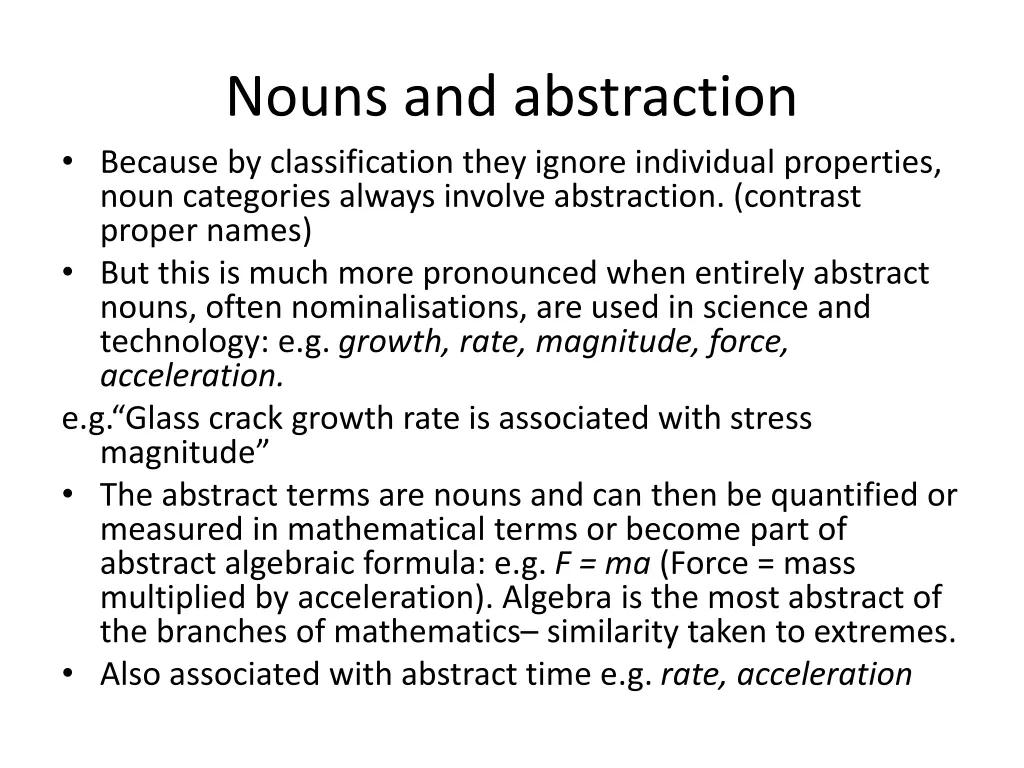 nouns and abstraction because by classification