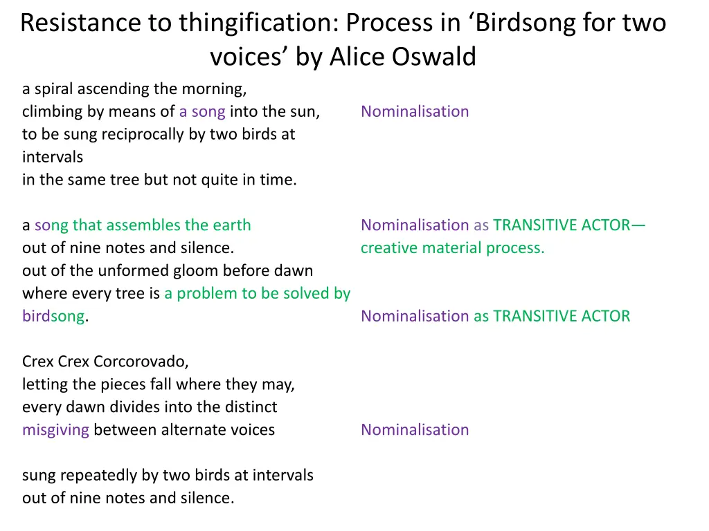 resistance to thingification process in birdsong