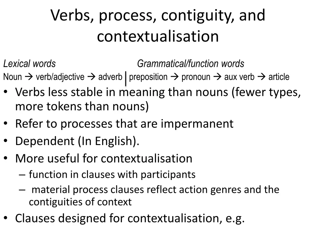 verbs process contiguity and contextualisation