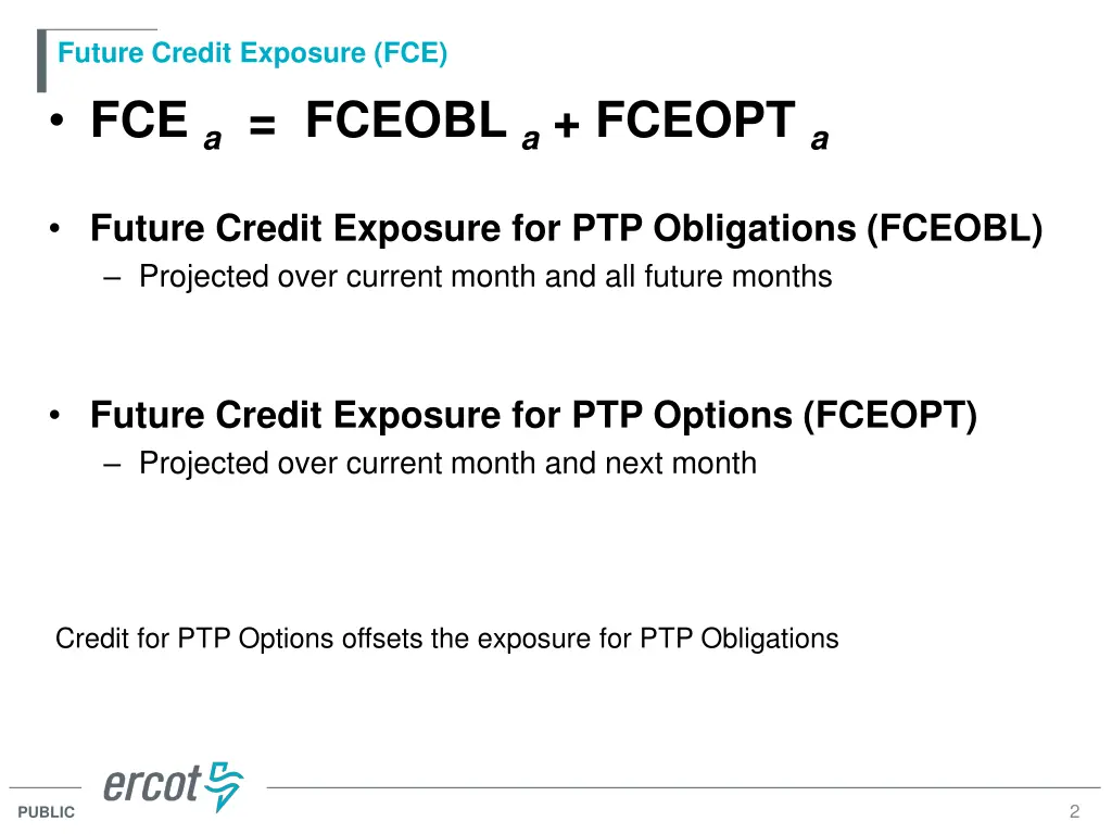 future credit exposure fce fce a fceobl a fceopt a