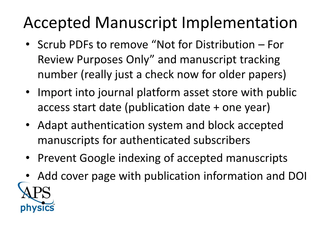 accepted manuscript implementation scrub pdfs
