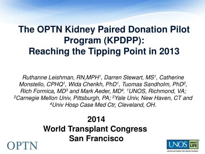 the optn kidney paired donation pilot program