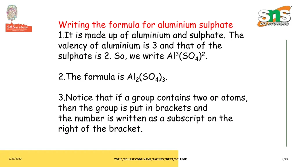 writing the formula for aluminium sulphate