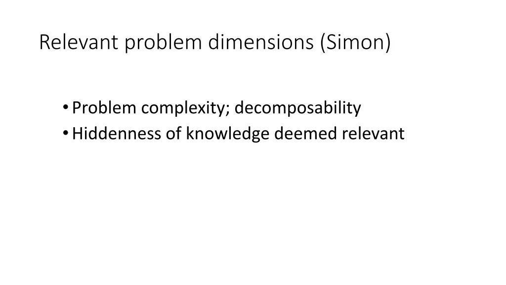 relevant problem dimensions simon