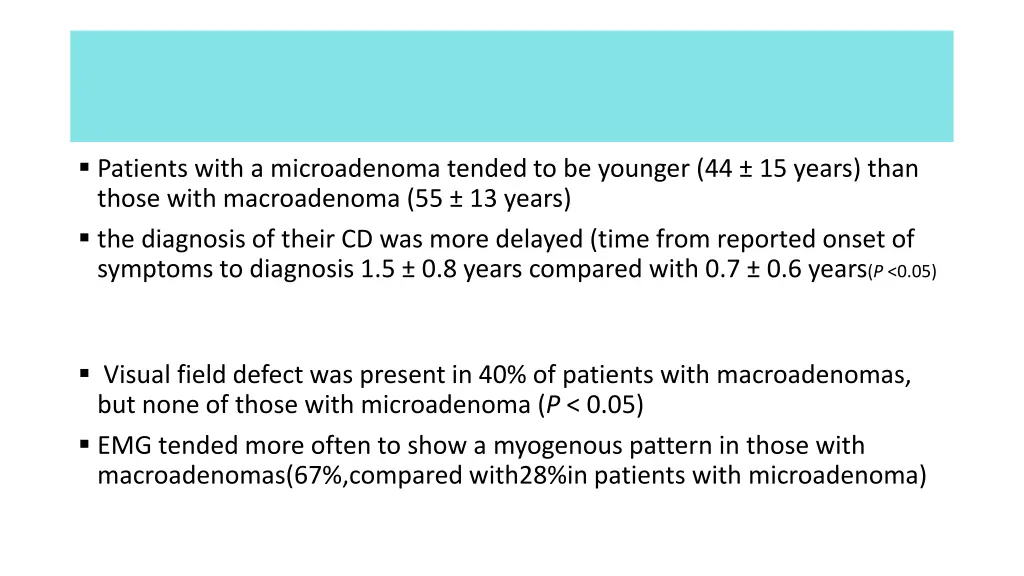 patients with a microadenoma tended to be younger
