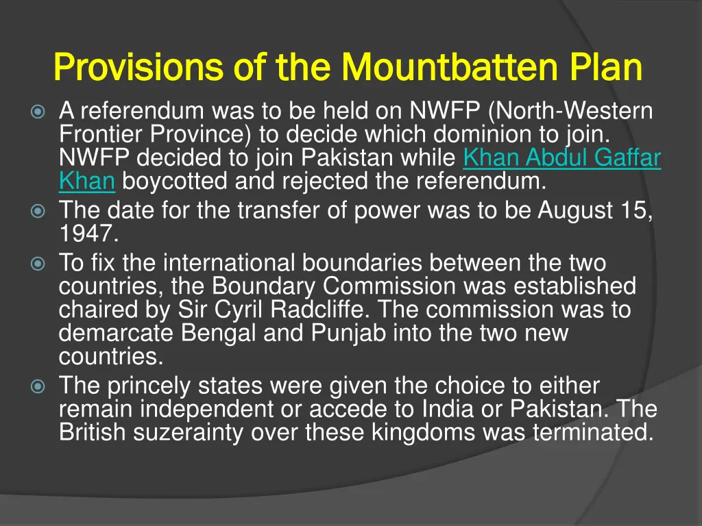 provisions of the mountbatten provisions 1