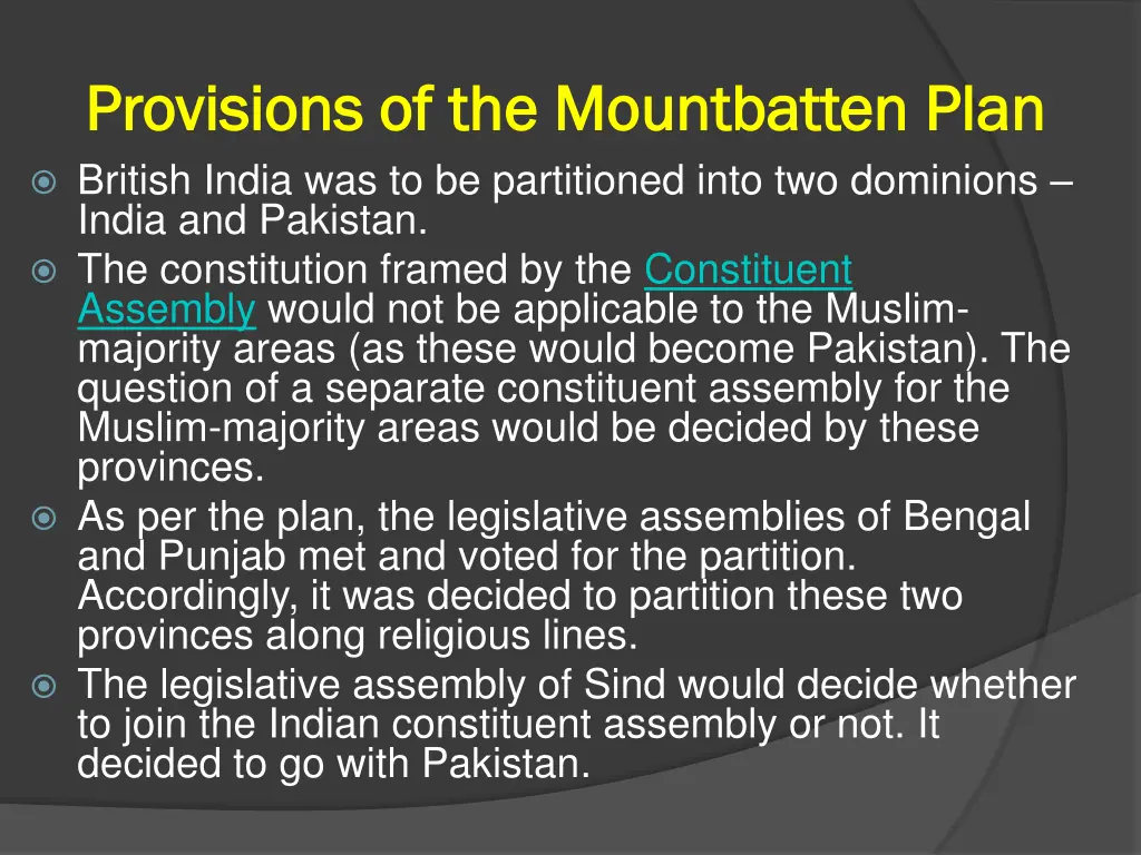 provisions of the mountbatten provisions
