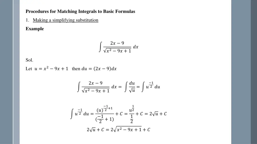 procedures for matching integrals to basic