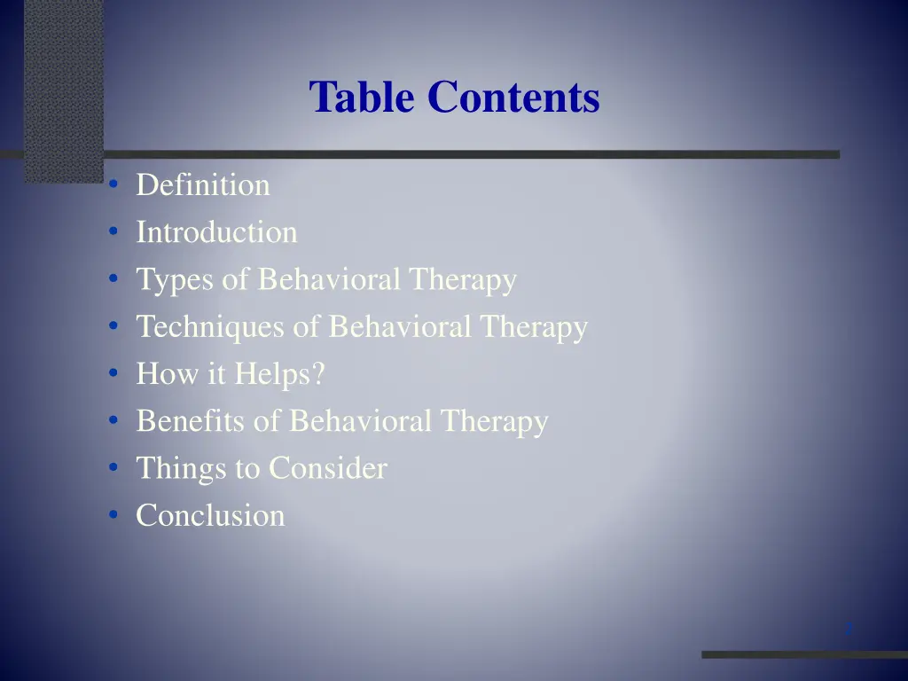 table contents