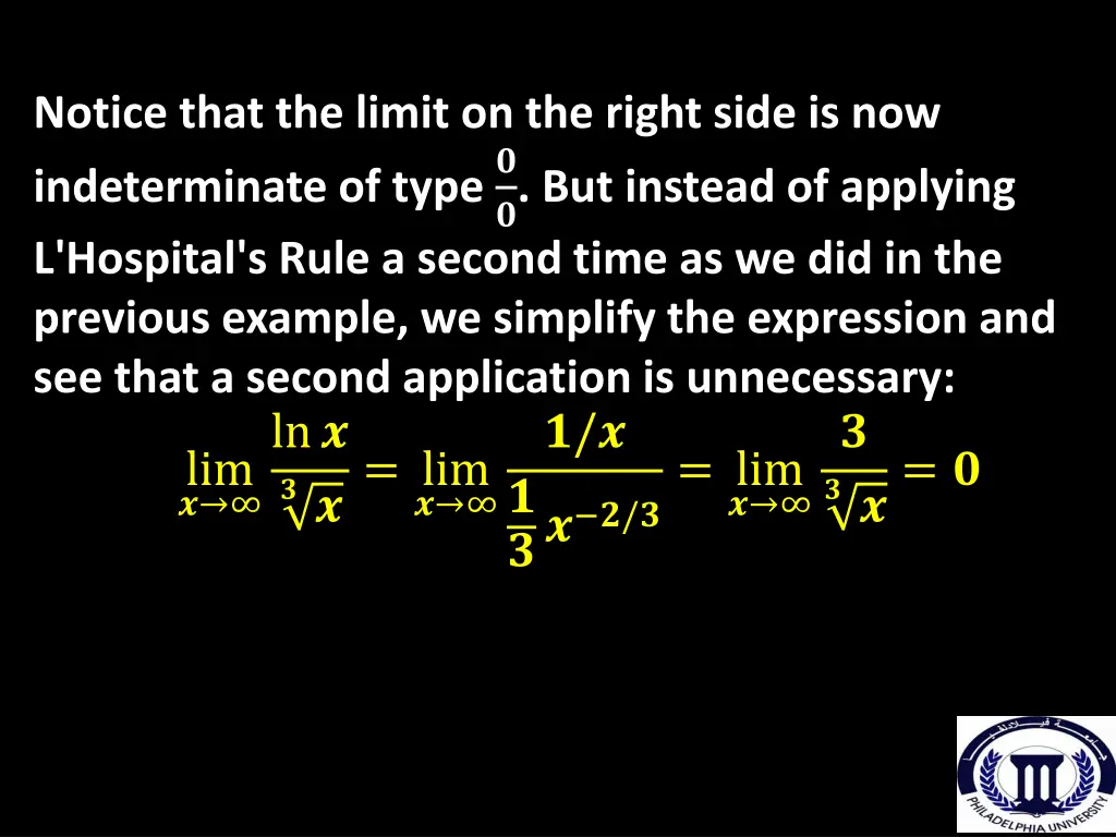 notice that the limit on the right side