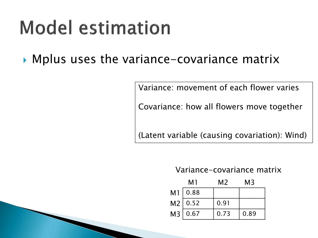 mplus uses the variance covariance matrix
