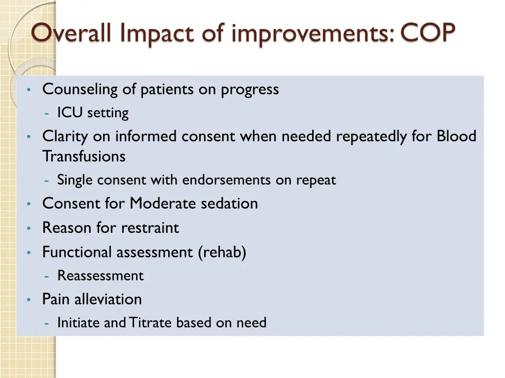 overall impact of improvements cop 1