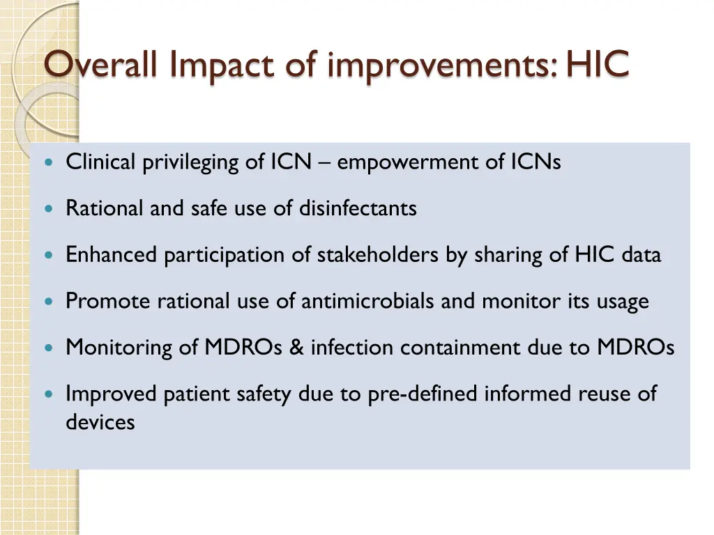 overall impact of improvements hic
