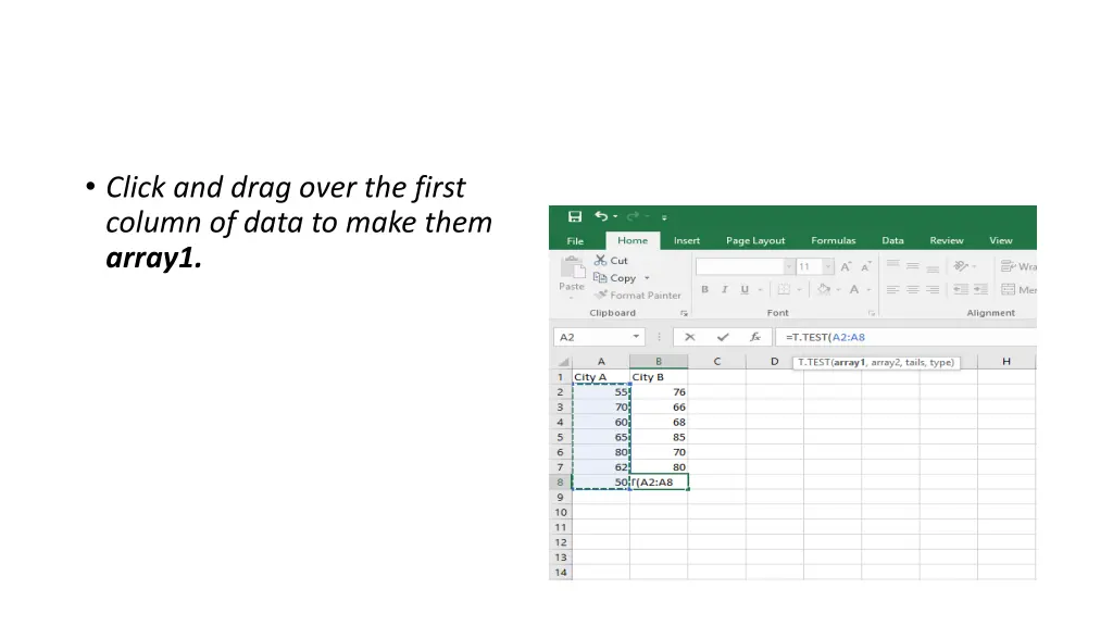 click and drag over the first column of data