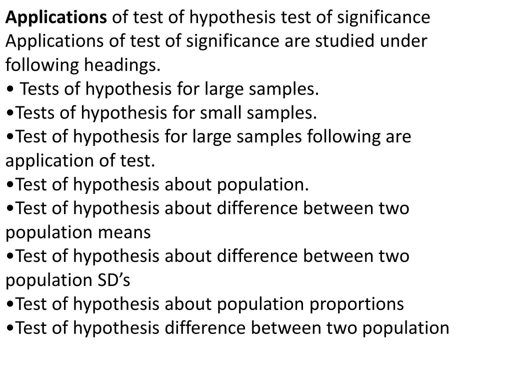 applications of test of hypothesis test