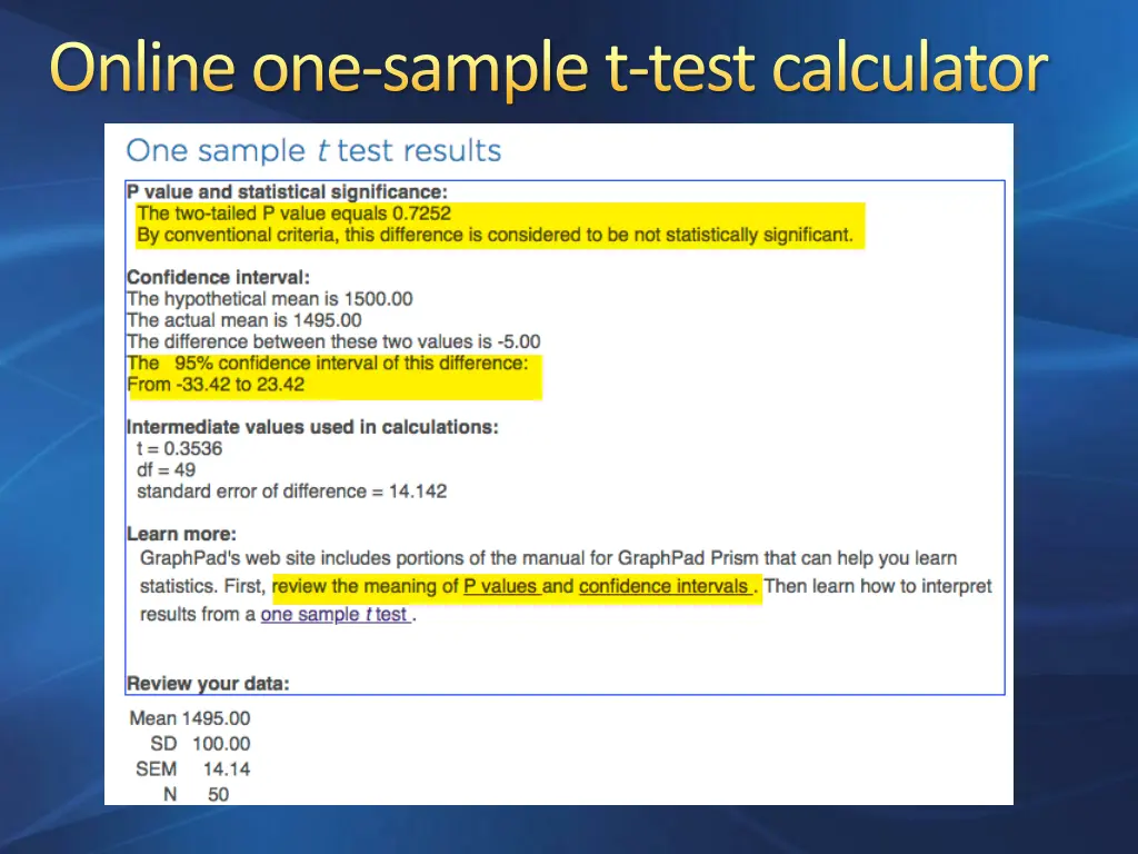 online one sample t test calculator 1