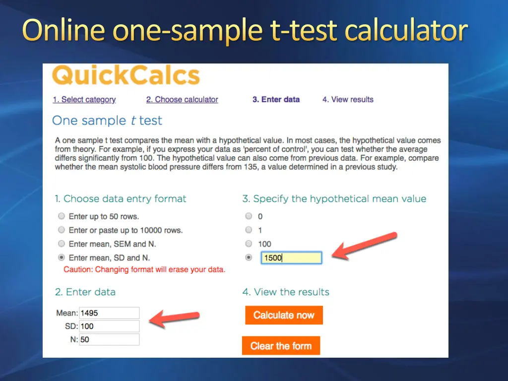 online one sample t test calculator