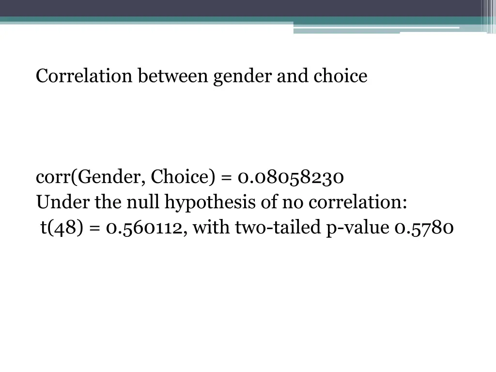 correlation between gender and choice