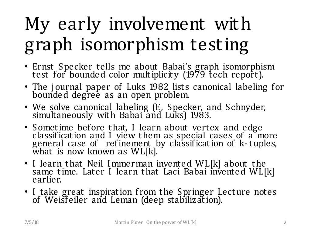 my early involvement with graph isomorphism