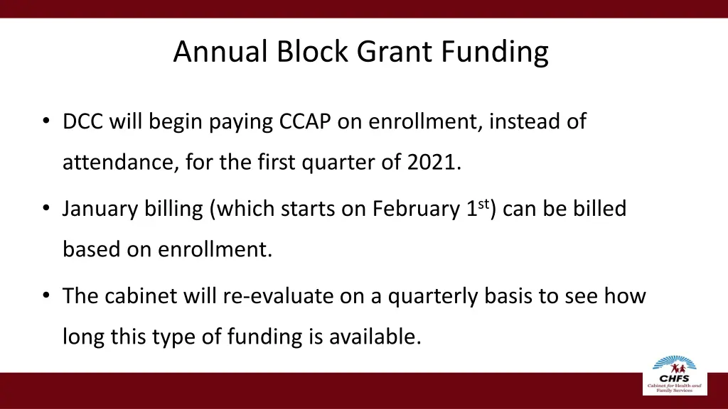 annual block grant funding