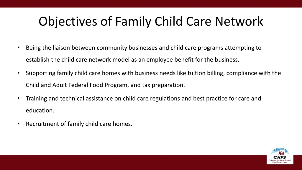 objectives of family child care network