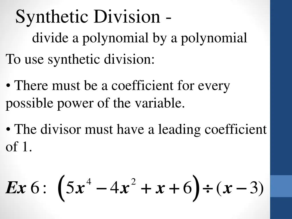 synthetic division divide a polynomial