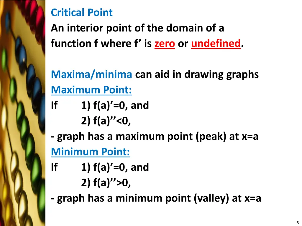 critical point an interior point of the domain