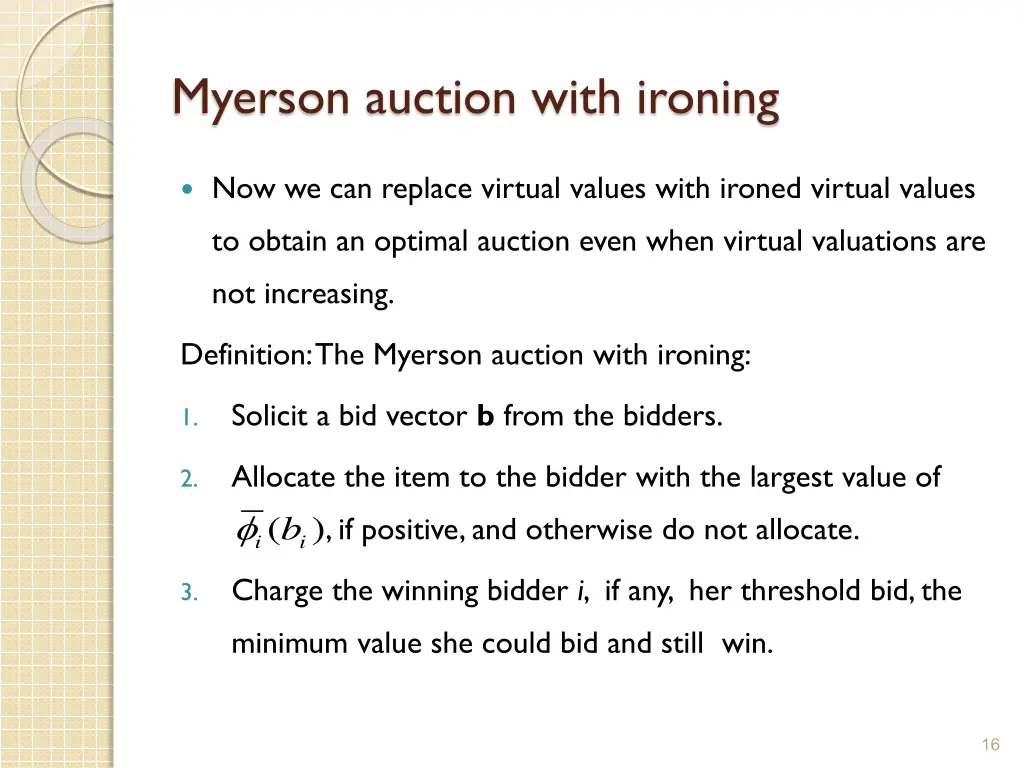 myerson auction with ironing