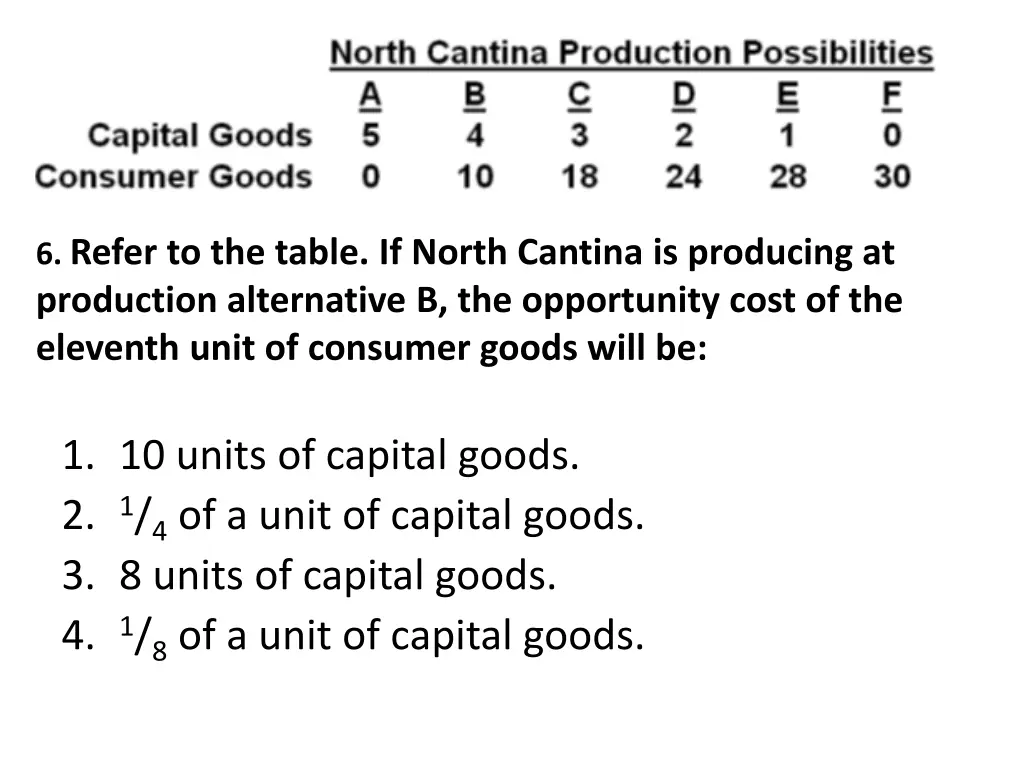6 refer to the table if north cantina