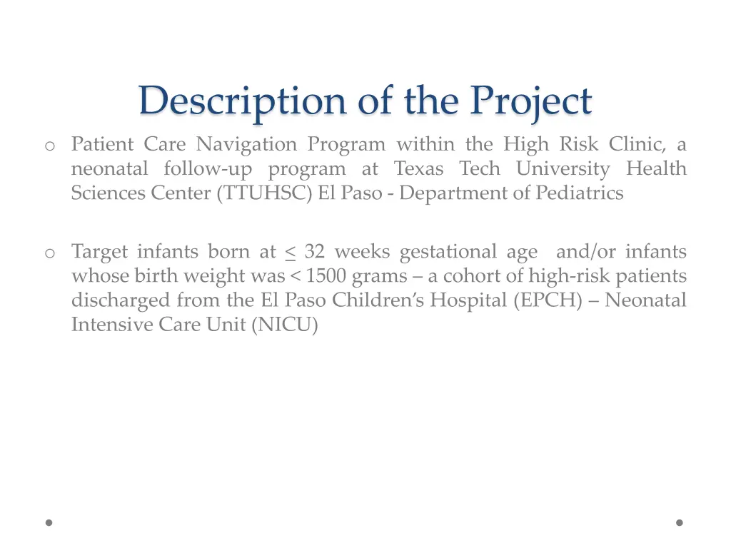 description of the project o patient care