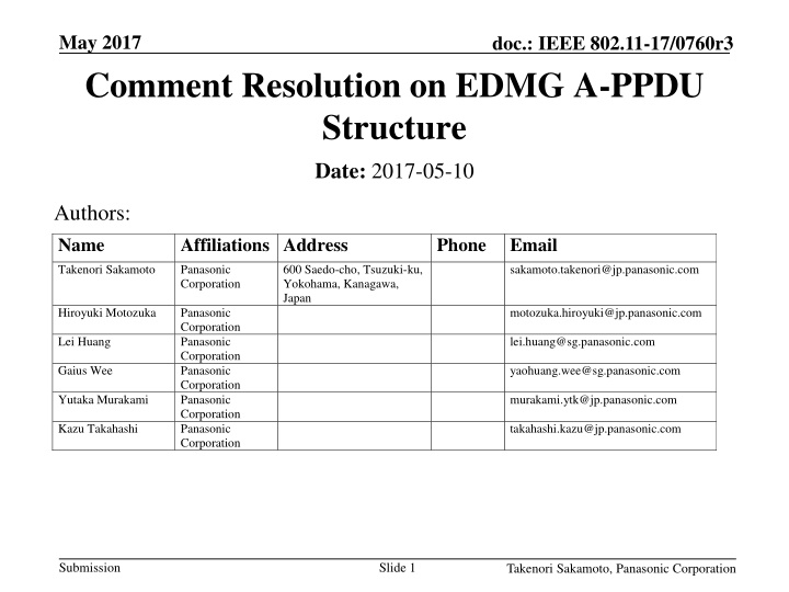 may 2017 comment resolution on edmg a ppdu