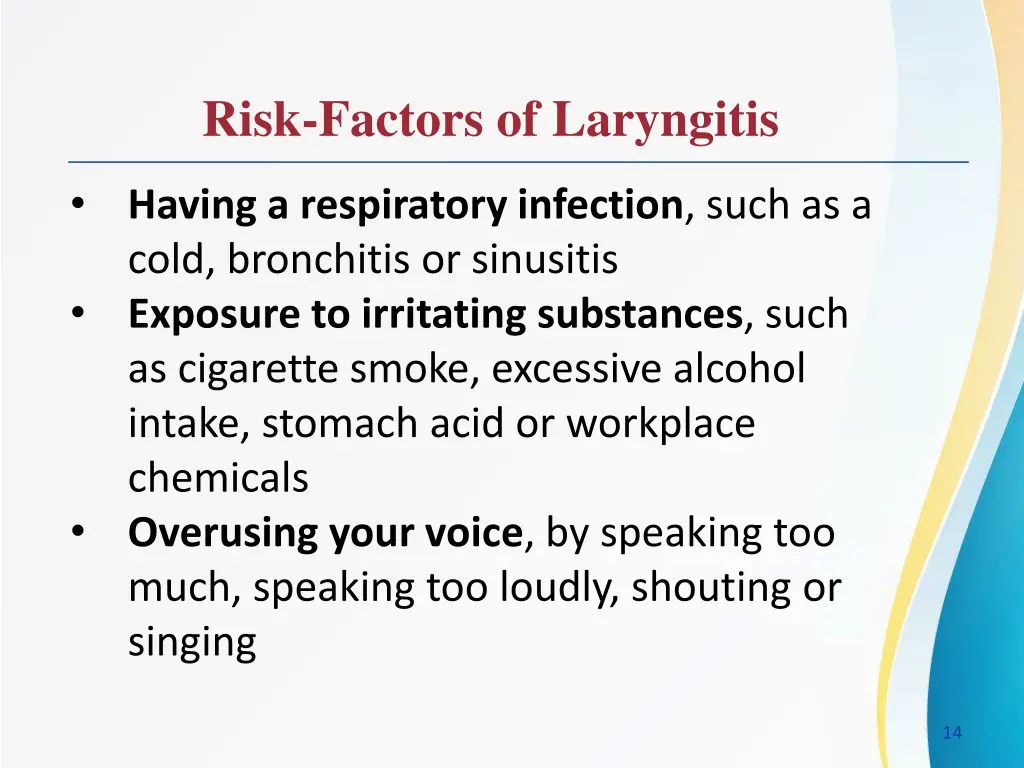 risk factors of laryngitis