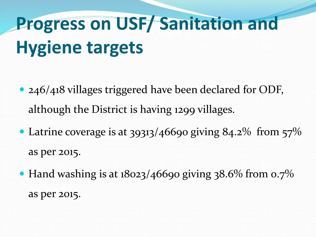 progress on usf sanitation and hygiene targets