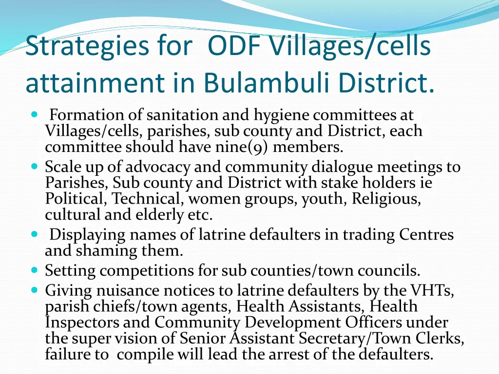 strategies for odf villages cells attainment