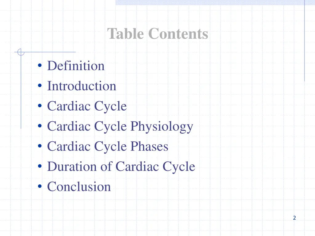table contents