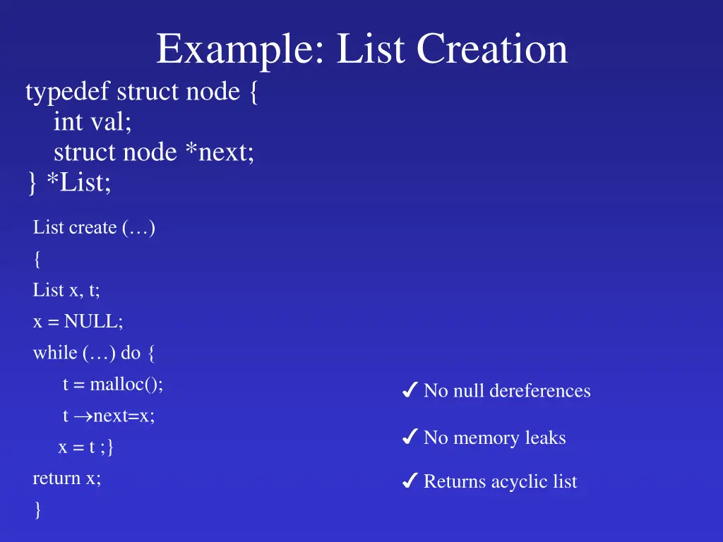 example list creation typedef struct node