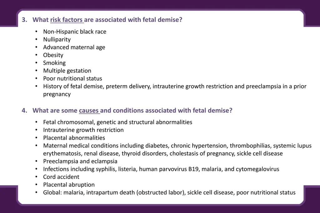 3 what risk factors are associated with fetal