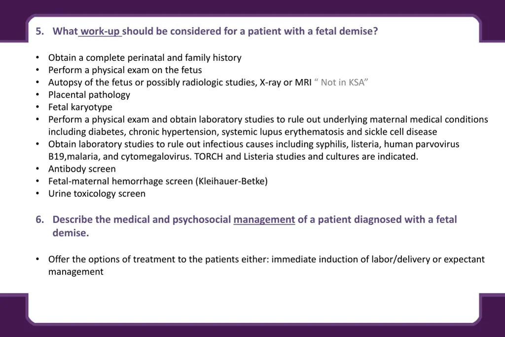 5 what work up should be considered for a patient