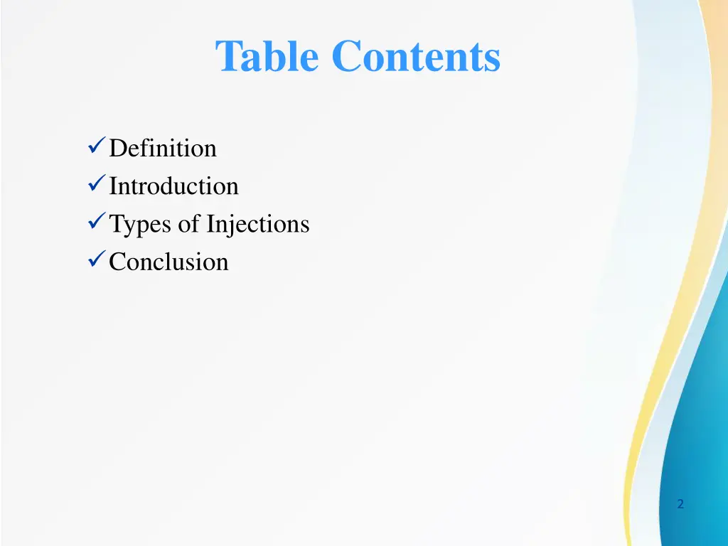 table contents
