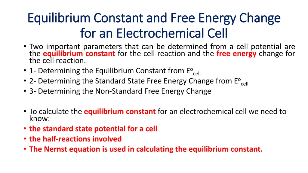 equilibrium constant and free energy change