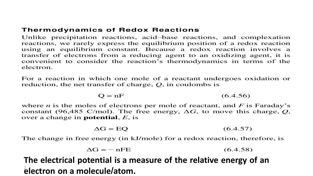 thermodynamics of redox reactions unlike