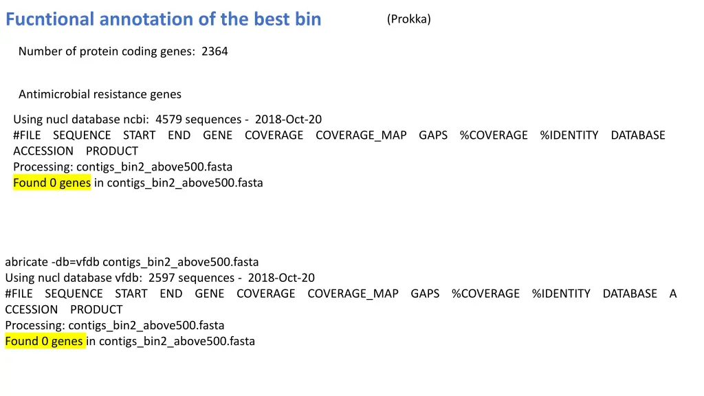 fucntional annotation of the best bin