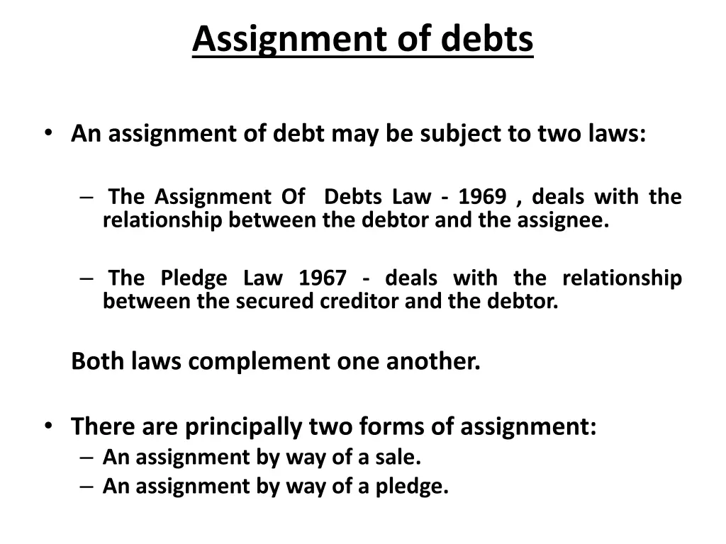 assignment of debts