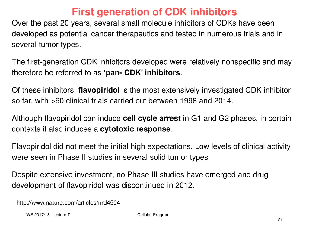 first generation of cdk inhibitors over the past