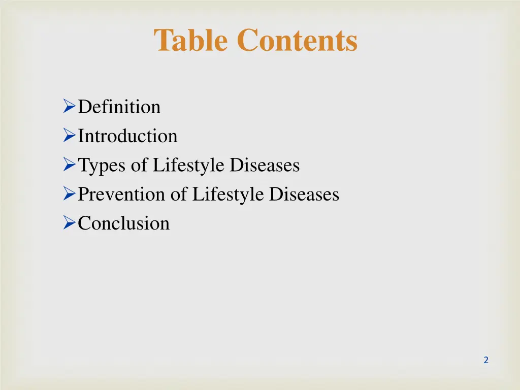 table contents