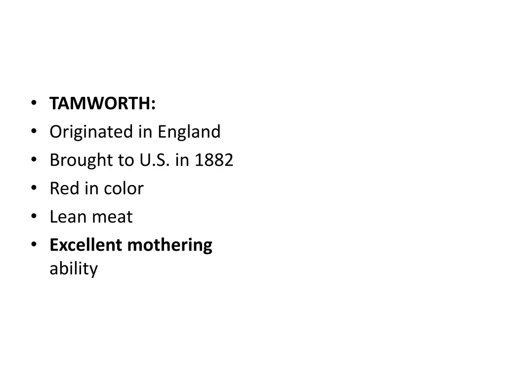 tamworth originated in england brought