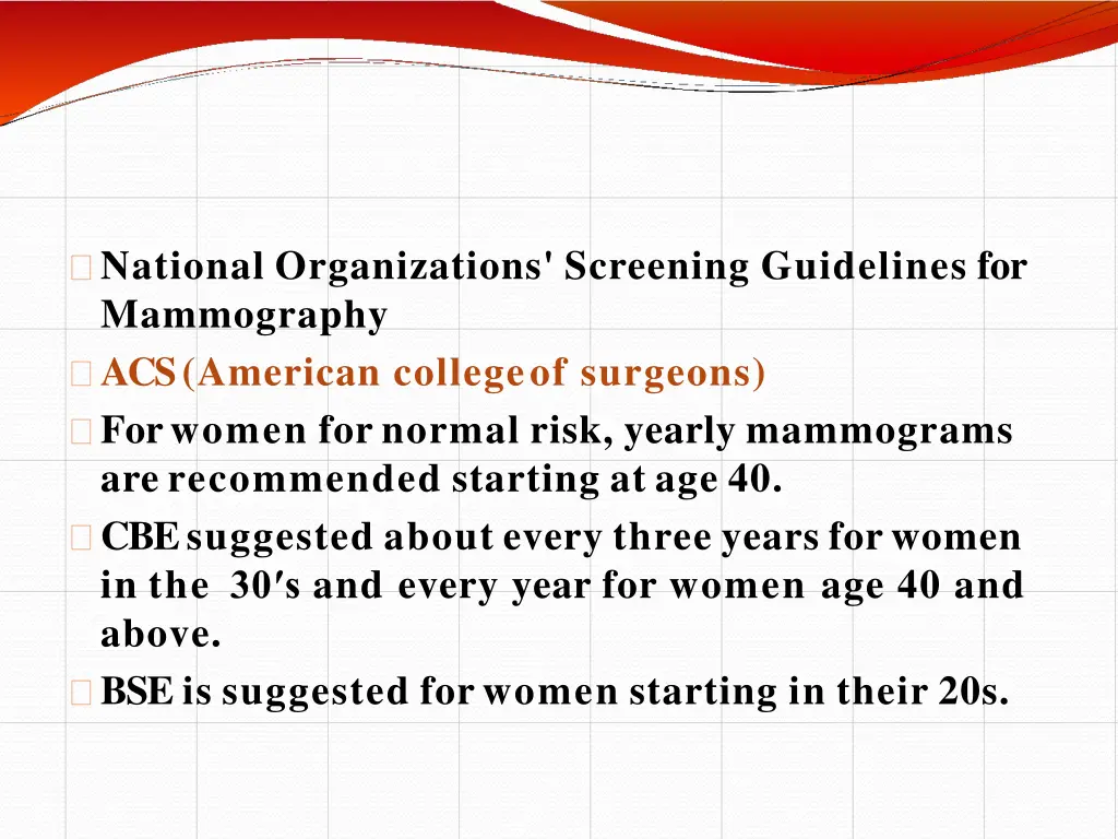 national organizations screening guidelines