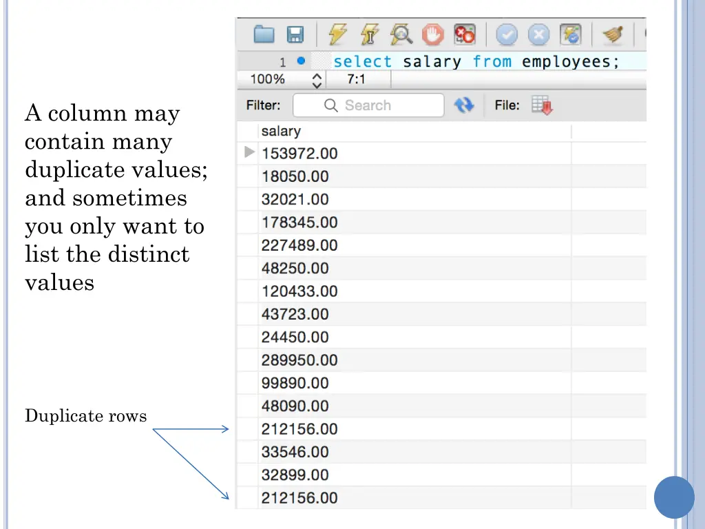 a column may contain many duplicate values